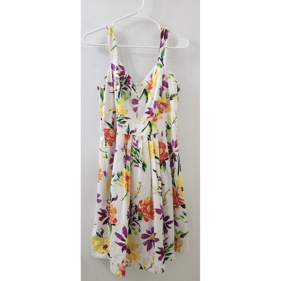 Rush Dresses & Skirts - Rush Women XL Floral Fit and Flare Dress White Multicolor V-Neck Smocked Back